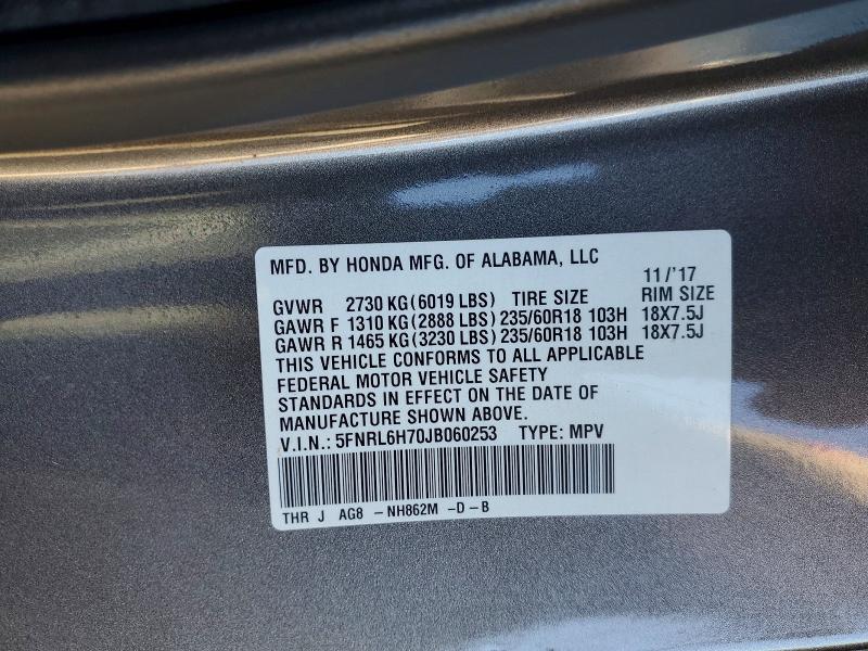 Продаж на аукціоні авто 2018 Honda Odyssey, vin: 5FNRL6H70JB060253, номер лоту: 59542646