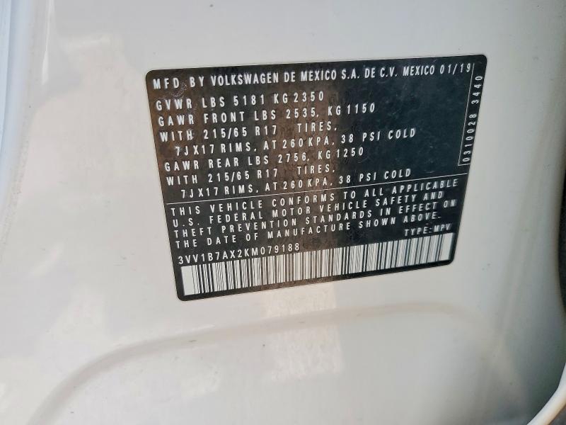 Продаж на аукціоні авто 2019 Volkswagen Tiguan, vin: 3VV1B7AX2KM079188, номер лоту: 55800126