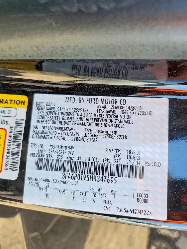 Aukcja sprzedaży 2017 Ford Fusion, vin: 3FA6P0T95HR347695, numer aukcji: 55874666
