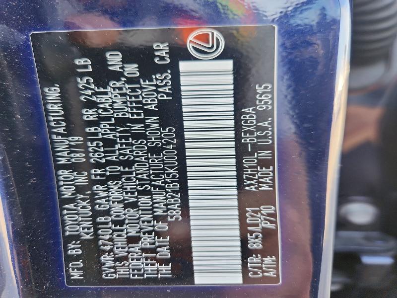 58711226 :رقم المزاد ، 58AB21B15KU004205 vin ، 2019 Lexus Es مزاد بيع