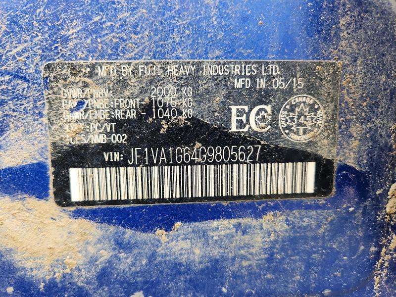 Aukcja sprzedaży 2016 Subaru Wrx, vin: JF1VA1G64G9805627, numer aukcji: 57019286