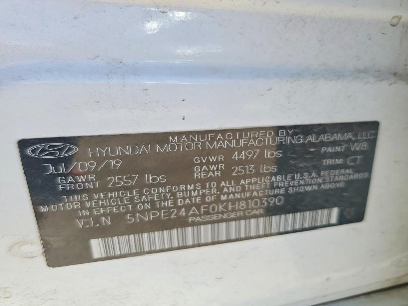 Aukcja sprzedaży 2019 Hyundai Sonata, vin: 5NPE24AF0KH810390, numer aukcji: 54496236