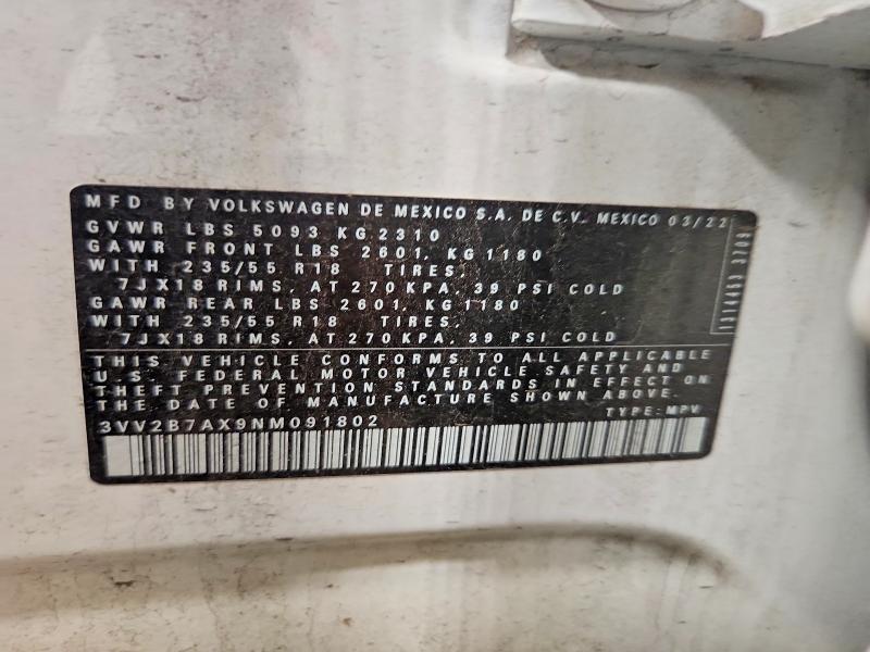 Продаж на аукціоні авто 2022 Volkswagen Tiguan, vin: 3VV2B7AX9NM091802, номер лоту: 57494586