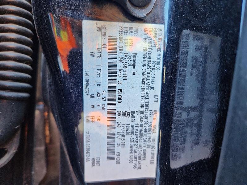 2016 Ford Focus მანქანა იყიდება აუქციონზე, vin: 1FADP3E27GL387198, აუქციონის ნომერი: 58575996