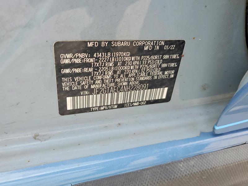 85967805 :رقم المزاد ، JF2GTAEC4NH228091 vin ، 2022 Subaru Crosstrek مزاد بيع