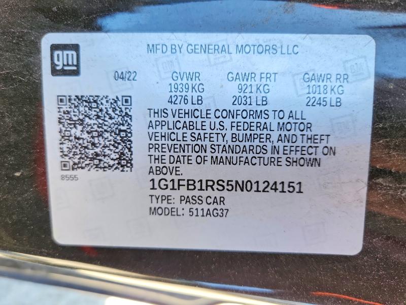 Aukcja sprzedaży 2022 Chevrolet Camaro, vin: 1G1FB1RS5N0124151, numer aukcji: 55836296
