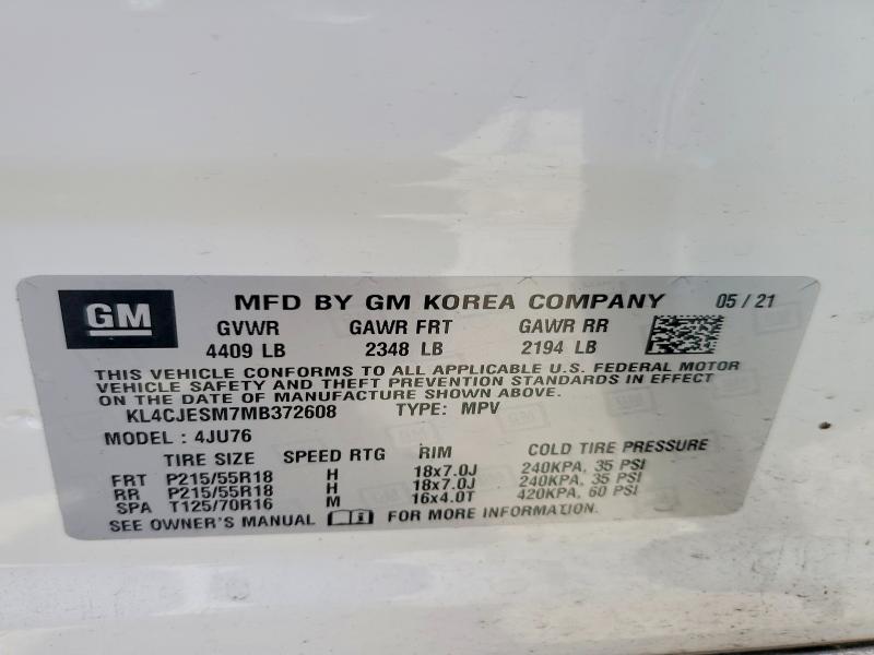Aukcja sprzedaży 2021 Buick Encore, vin: KL4CJESM7MB372608, numer aukcji: 55572116