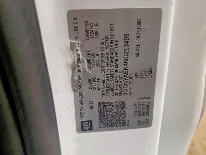 58278626 :رقم المزاد ، 3GCNYAEK4NG213499 vin ، 2022 Chevrolet Silverado Ltd مزاد بيع