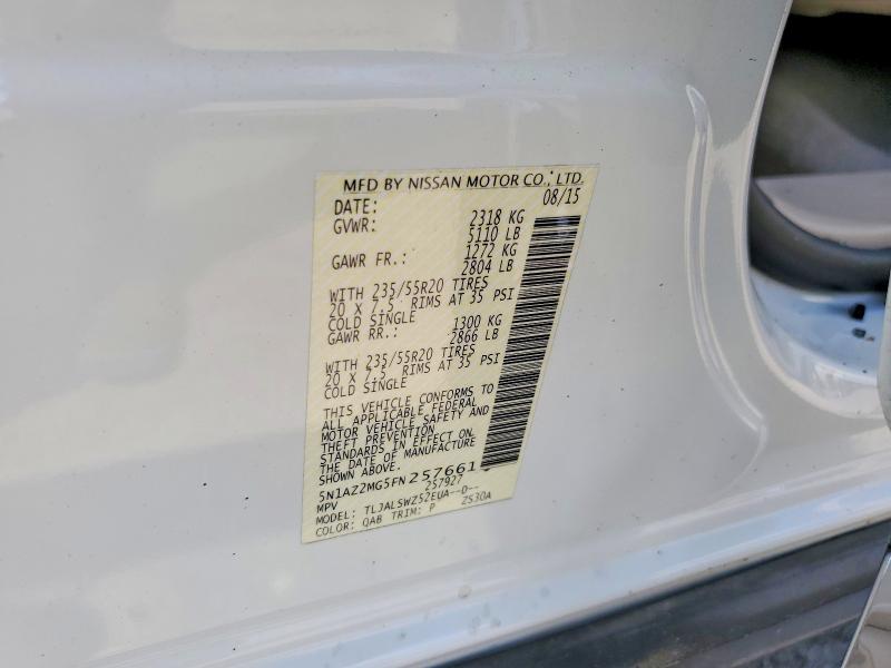 Aukcja sprzedaży 2015 Nissan Murano, vin: 5N1AZ2MG5FN257661, numer aukcji: 58934536