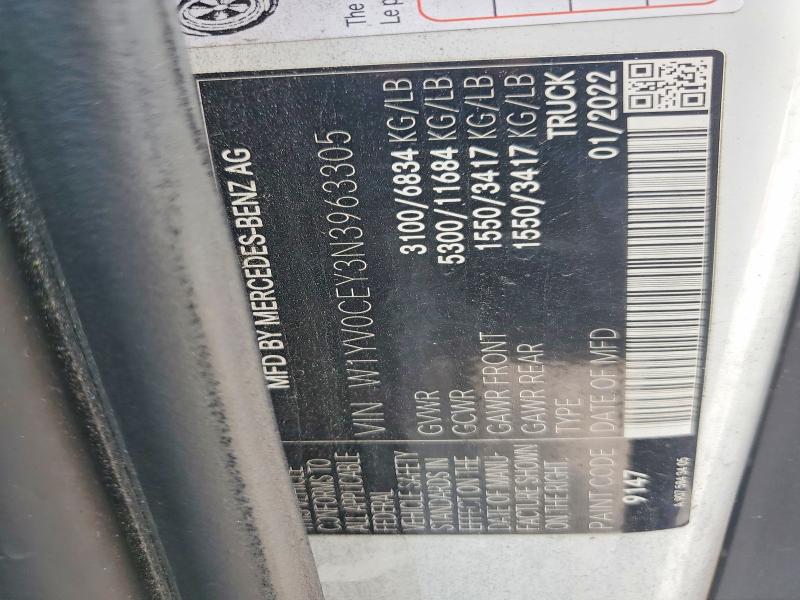 58961586 :رقم المزاد ، W1YV0CEY3N3963305 vin ، 2022 Mercedes-benz Metris مزاد بيع