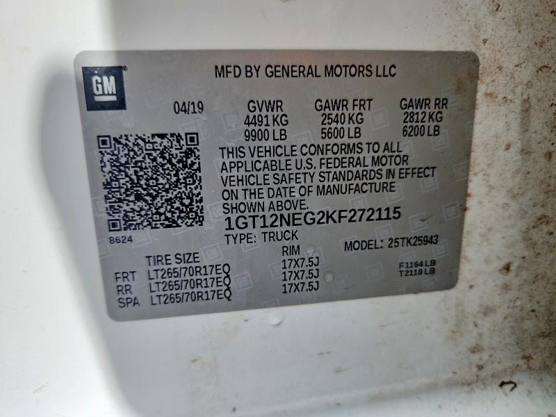 56345076 :رقم المزاد ، 1GT12NEG2KF272115 vin ، 2019 Gmc Sierra 2500 مزاد بيع