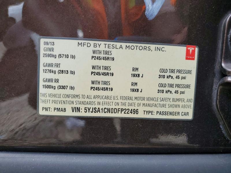 2013 Tesla Model S მანქანა იყიდება აუქციონზე, vin: 5YJSA1CN0DFP22496, აუქციონის ნომერი: 57563546