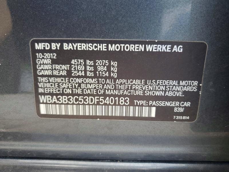 57352796 :رقم المزاد ، WBA3B3C53DF540183 vin ، 2013 Bmw 328 مزاد بيع