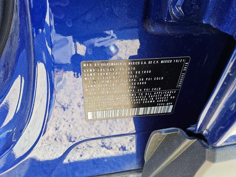 56507946 :رقم المزاد ، 3VVDX7B25NM033814 vin ، 2022 Volkswagen Taos مزاد بيع