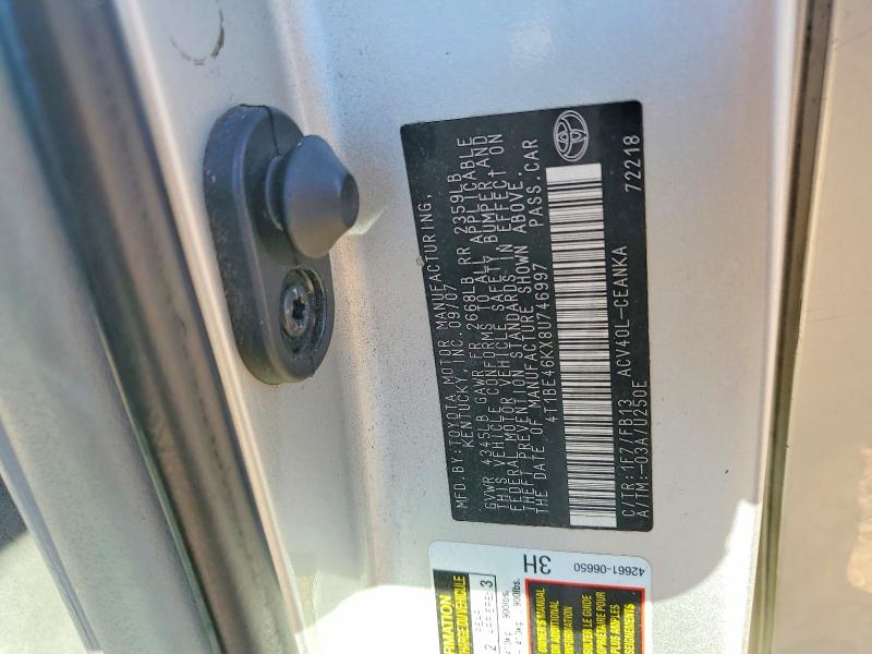 2008 Toyota Camry მანქანა იყიდება აუქციონზე, vin: 4T1BE46KX8U746997, აუქციონის ნომერი: 58271036