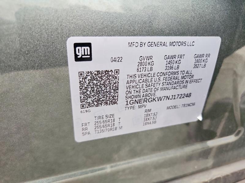 Продажа на аукционе авто 2022 Chevrolet Traverse, vin: 1GNERGKW7NJ172248, номер лота: 58043336