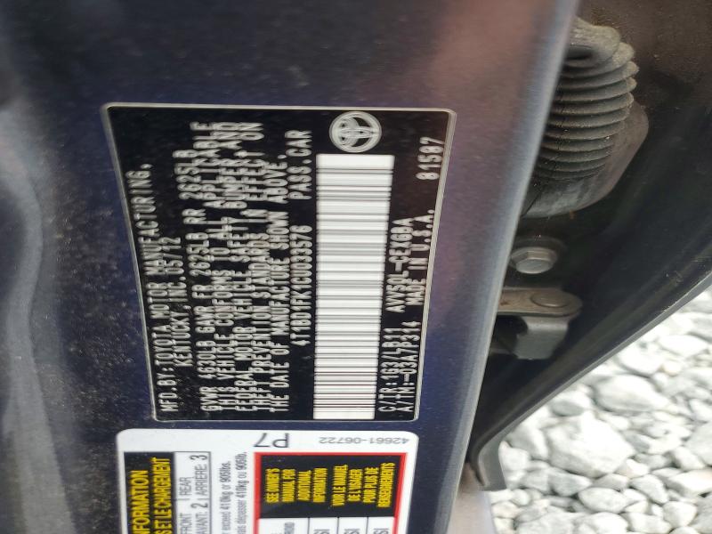 57321636 :رقم المزاد ، 4T1BD1FK1CU033576 vin ، 2012 Toyota Camry Hybrid مزاد بيع