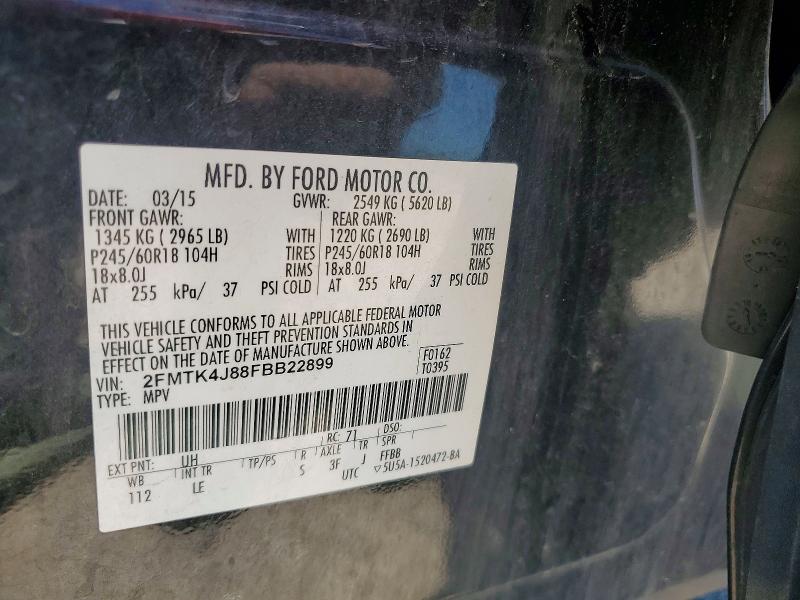 57360136 :رقم المزاد ، 2FMTK4J88FBB22899 vin ، 2015 Ford Edge مزاد بيع