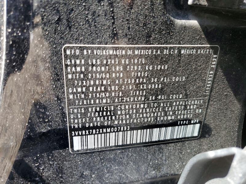 Продажа на аукционе авто 2022 Volkswagen Taos, vin: 3VVRX7B2XNM007893, номер лота: 55813246