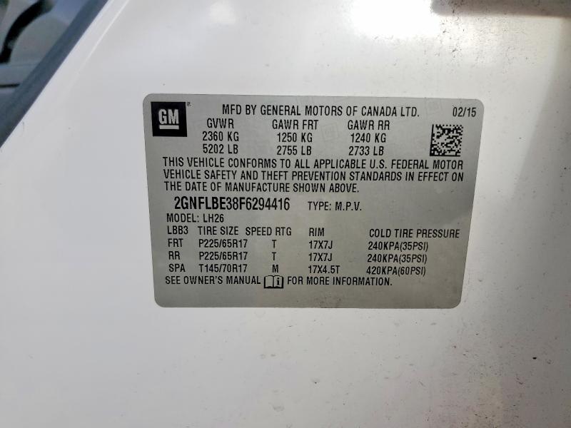 Aukcja sprzedaży 2015 Chevrolet Equinox, vin: 2GNFLBE38F6294416, numer aukcji: 57336906