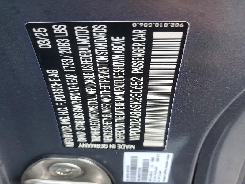 55790816 :رقم المزاد ، WP0CD2A86SK230652 vin ، 2025 Porsche Boxster مزاد بيع