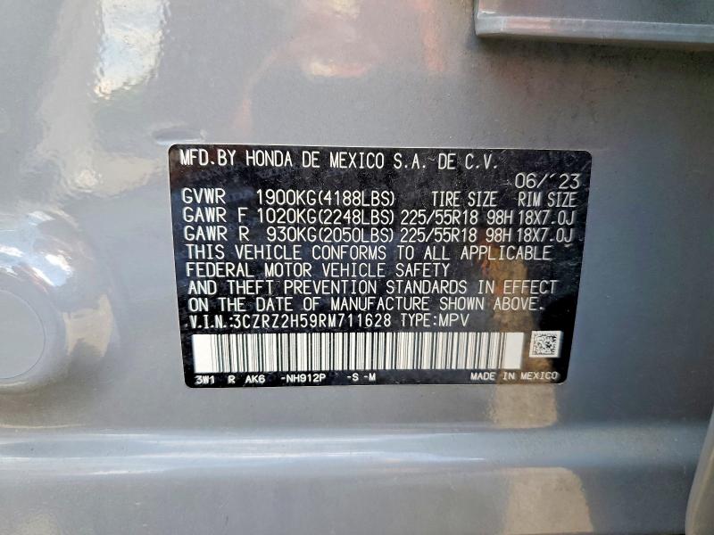 57633726 :رقم المزاد ، 3CZRZ2H59RM711628 vin ، 2024 Honda Hr-v مزاد بيع