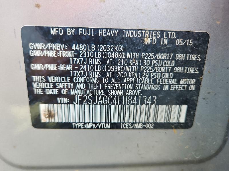 Продаж на аукціоні авто 2015 Subaru Forester, vin: JF2SJAGC4FH841343, номер лоту: 57612006