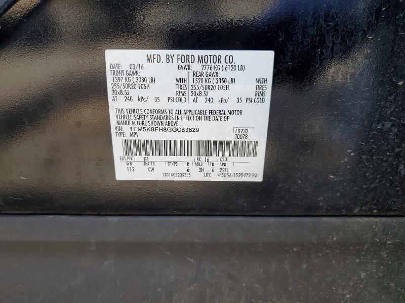 Продажа на аукционе авто 2016 Ford Explorer, vin: 1FM5K8FH8GGC63829, номер лота: 56782506
