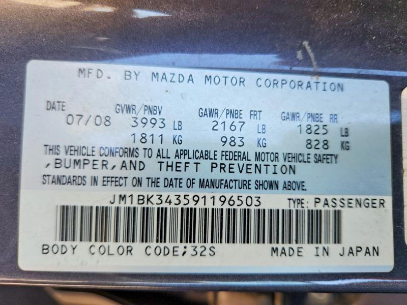 Продажа на аукционе авто 2009 Mazda 3, vin: JM1BK343591196503, номер лота: 57490856