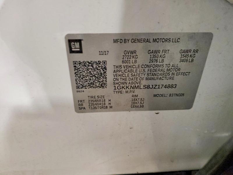2018 Gmc Acadia მანქანა იყიდება აუქციონზე, vin: 1GKKNMLS8JZ174883, აუქციონის ნომერი: 56706056