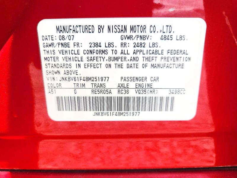 Aukcja sprzedaży 2008 Infiniti G35, vin: JNKBV61F48M251977, numer aukcji: 57537356