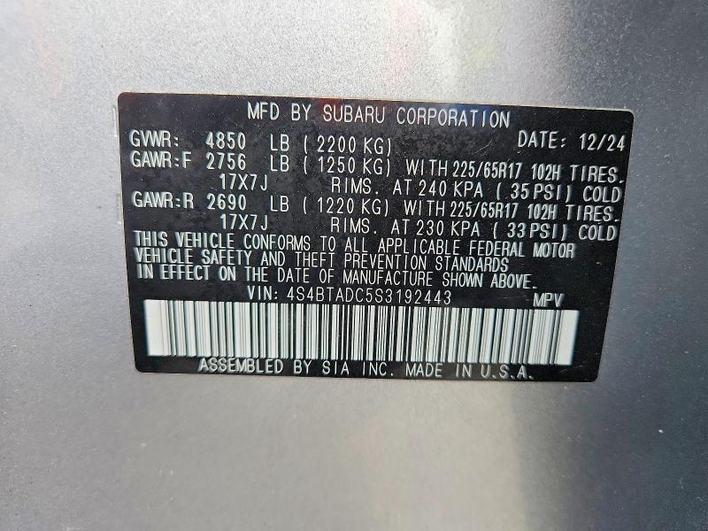 58313086 :رقم المزاد ، 4S4BTADC5S3192443 vin ، 2025 Subaru Outback مزاد بيع
