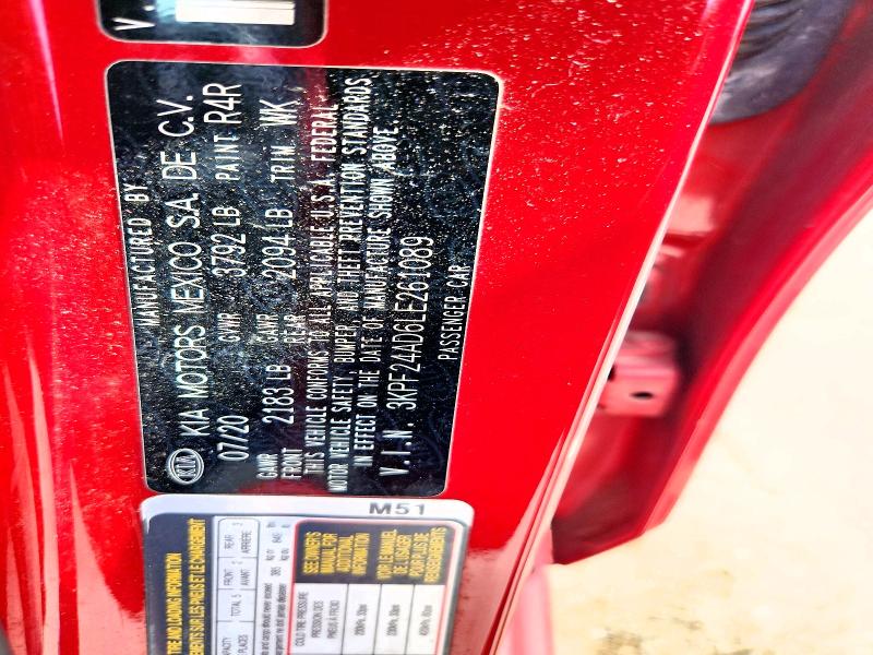 59306526 :رقم المزاد ، 3KPF24AD6LE261089 vin ، 2020 Kia Forte مزاد بيع