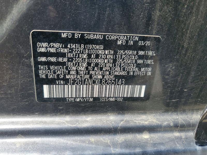 56425736 :رقم المزاد ، JF2GTANCXL8265143 vin ، 2020 Subaru Crosstrek مزاد بيع