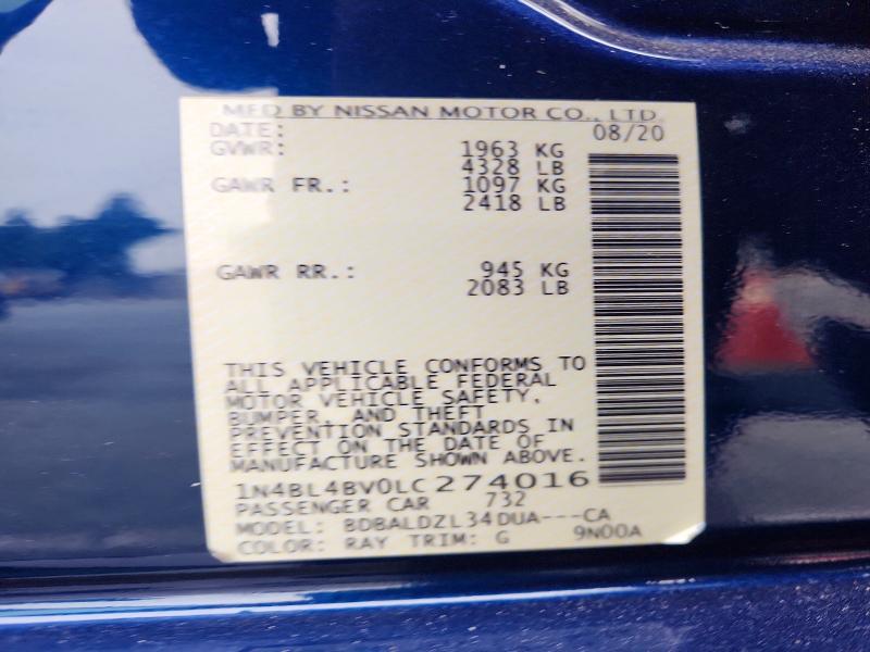 Продажа на аукционе авто 2020 Nissan Altima, vin: 1N4BL4BV0LC274016, номер лота: 58267116