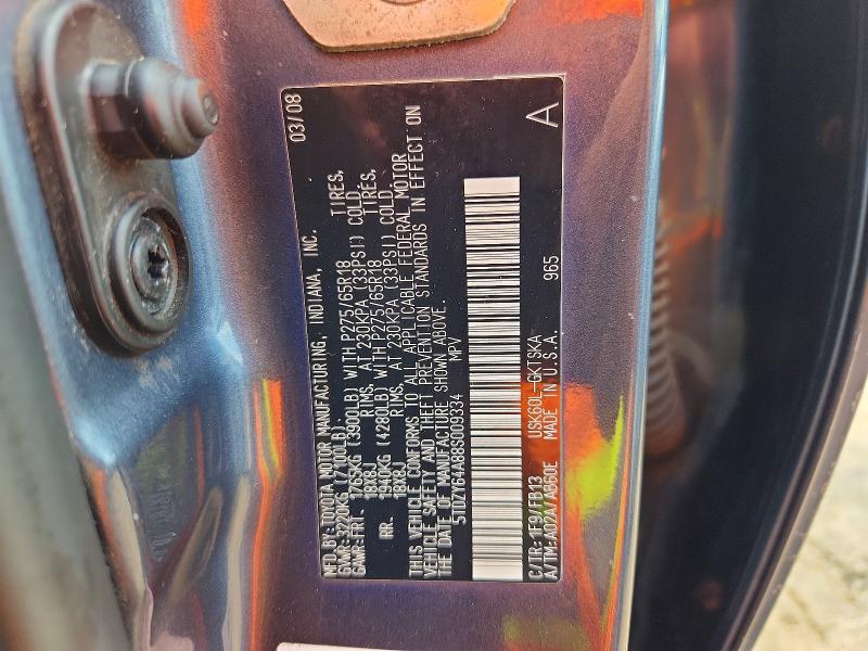 57513536 :رقم المزاد ، 5TDZY64A88S009334 vin ، 2008 Toyota Sequoia مزاد بيع