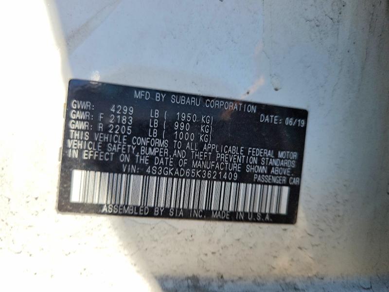 58234966 :رقم المزاد ، 4S3GKAD65K3621409 vin ، 2019 Subaru Impreza مزاد بيع