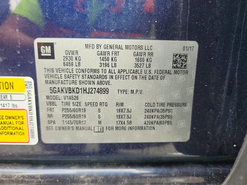 57008046 :رقم المزاد ، 5GAKVBKD1HJ274899 vin ، 2017 Buick Enclave مزاد بيع