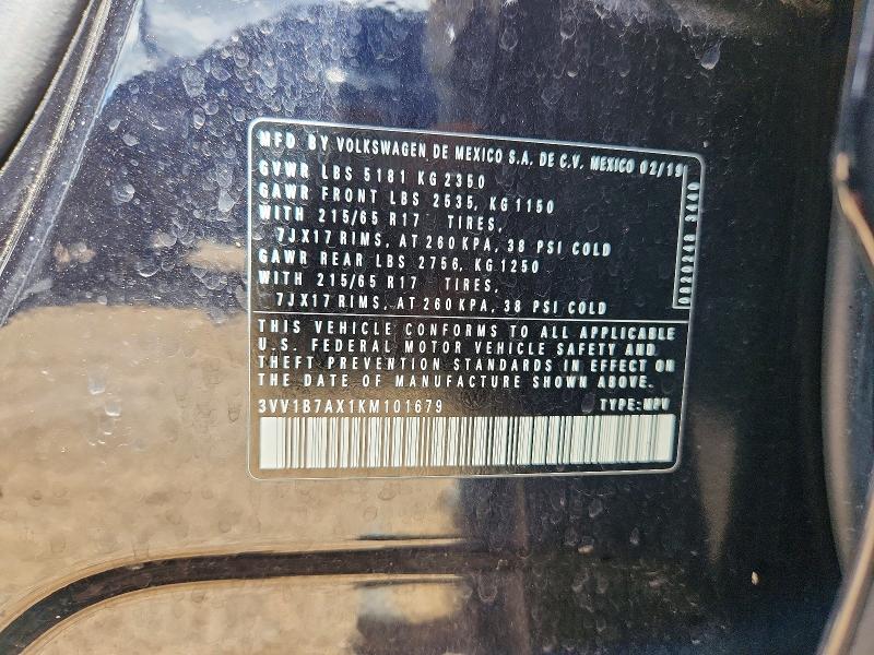 Продажа на аукционе авто 2019 Volkswagen Tiguan, vin: 3VV1B7AX1KM101679, номер лота: 57620016