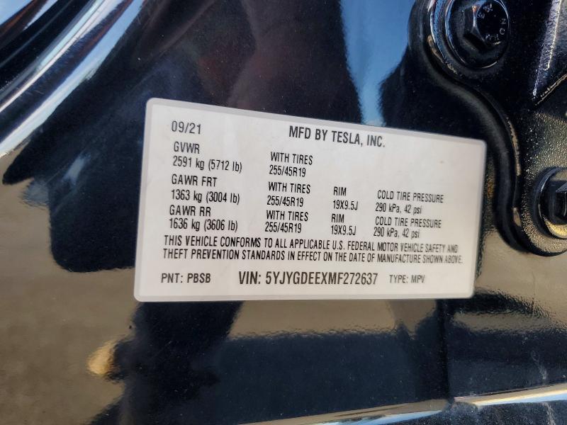 2021 Tesla Model Y მანქანა იყიდება აუქციონზე, vin: 5YJYGDEEXMF272637, აუქციონის ნომერი: 56182956
