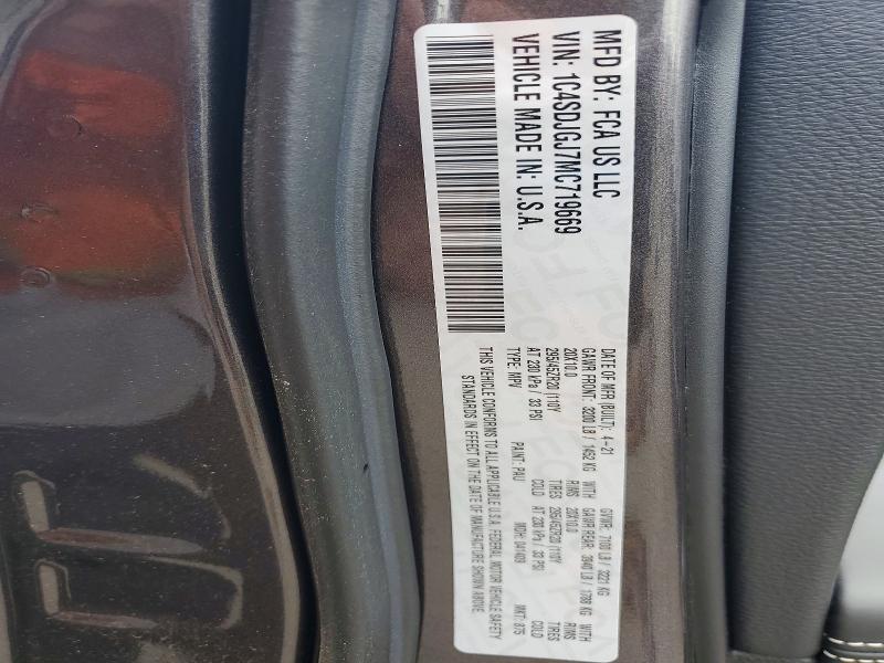 54139766 :رقم المزاد ، 1C4SDJGJ7MC719669 vin ، 2021 Dodge Durango مزاد بيع
