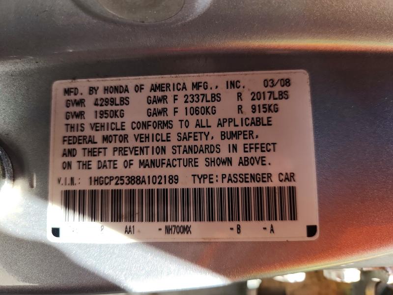 Продаж на аукціоні авто 2008 Honda Accord, vin: 1HGCP25388A102189, номер лоту: 58824326