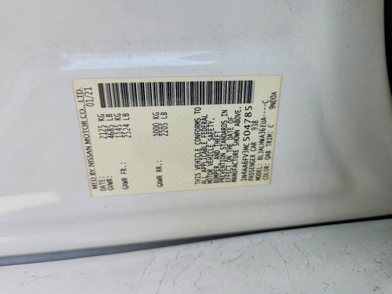 2021 Nissan Maxima მანქანა იყიდება აუქციონზე, vin: 1N4AA6FV3MC504785, აუქციონის ნომერი: 56476906