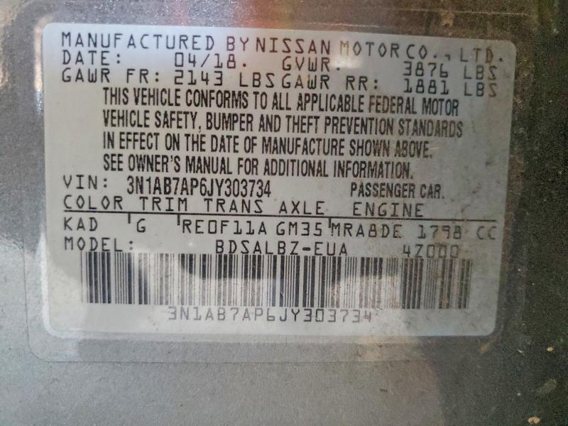 Продаж на аукціоні авто 2018 Nissan Sentra, vin: 3N1AB7AP6JY303734, номер лоту: 56302986