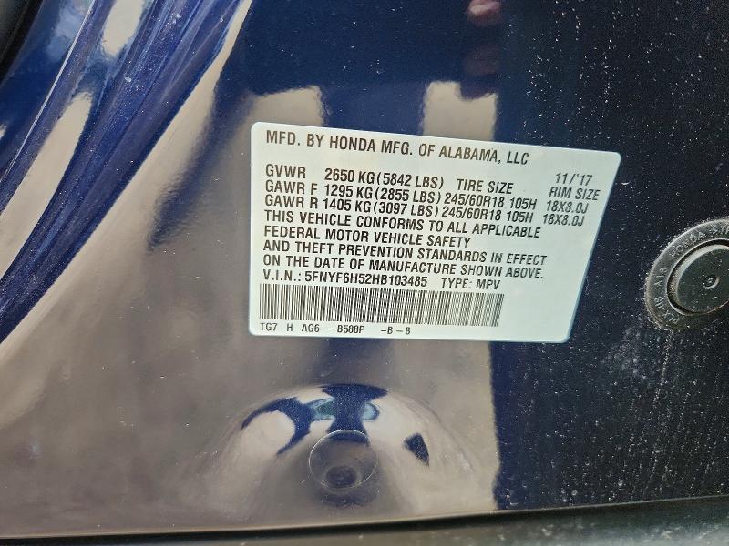 Продажа на аукционе авто 2017 Honda Pilot, vin: 5FNYF6H52HB103485, номер лота: 56818796