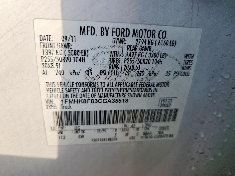 Aukcja sprzedaży 2012 Ford Explorer, vin: 1FMHK8F83CGA35518, numer aukcji: 58478776