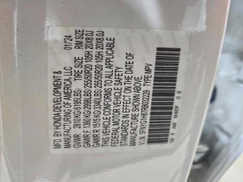 2024 Honda Pilot მანქანა იყიდება აუქციონზე, vin: 5FNYG1H87RB032229, აუქციონის ნომერი: 58495136