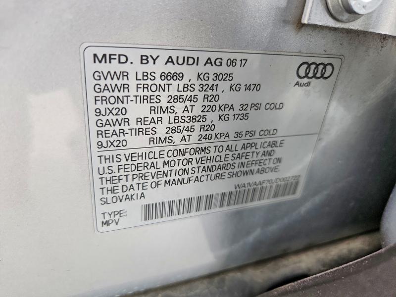 2018 Audi Q7 მანქანა იყიდება აუქციონზე, vin: WA1VAAF70JD002722, აუქციონის ნომერი: 57764256