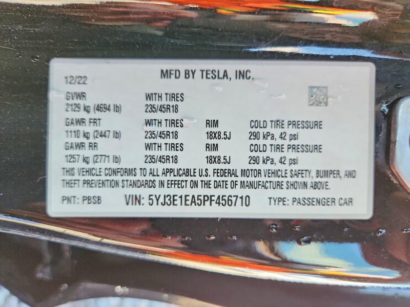 Продаж на аукціоні авто 2023 Tesla Model 3, vin: 5YJ3E1EA5PF456710, номер лоту: 57506126