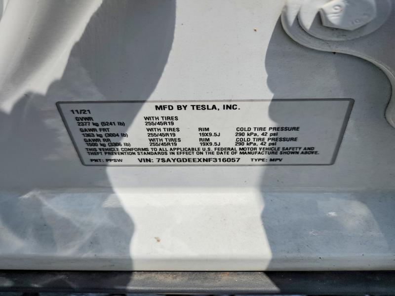 Aukcja sprzedaży 2022 Tesla Model Y, vin: 7SAYGDEEXNF316057, numer aukcji: 85790585